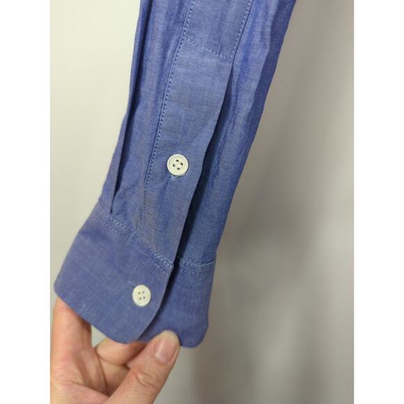 Theory Blue Chambray Cotton Long Sleeve Preppy Button-Up Shirt Women's Small - Picture 5 of 9